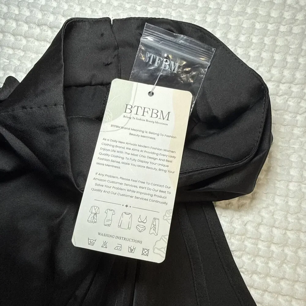 BTFBM Womens Satin Mock Neck Sleeveless Summer Shorts Romper Solid Black Lg NWT